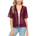 thumbnail image 2 of Womens Sheer Shrug Lace Crochet Short Sleeve V-Neck Beach Cover Up Cardigan Shirt Top Shawl, 2 of 4