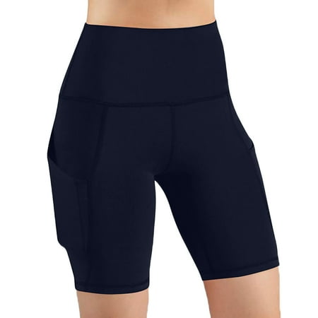 Hot days  bold styles. Olyvenn Women s High Waist Yoga Shorts with Pockets Tummy Control Workout Running Biker Shorts Navy 6