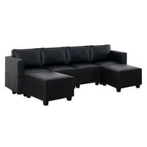 Sarah Modular Sectional Sofa U Shaped Air Leather Couch with Reversible Chaise Oversized Couch with Ottoman- Black