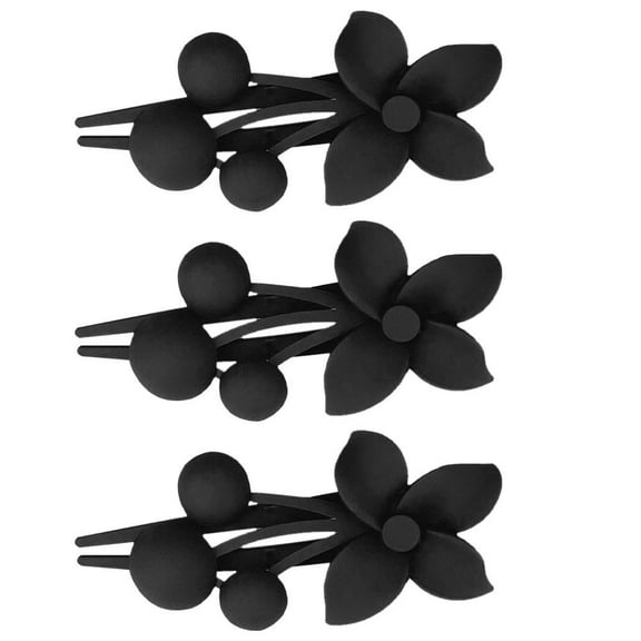 BESTYASH Set of 3 ABS Black Flower Hair Clips, No Crease French Style, Lightweight for Fine Hair Styling