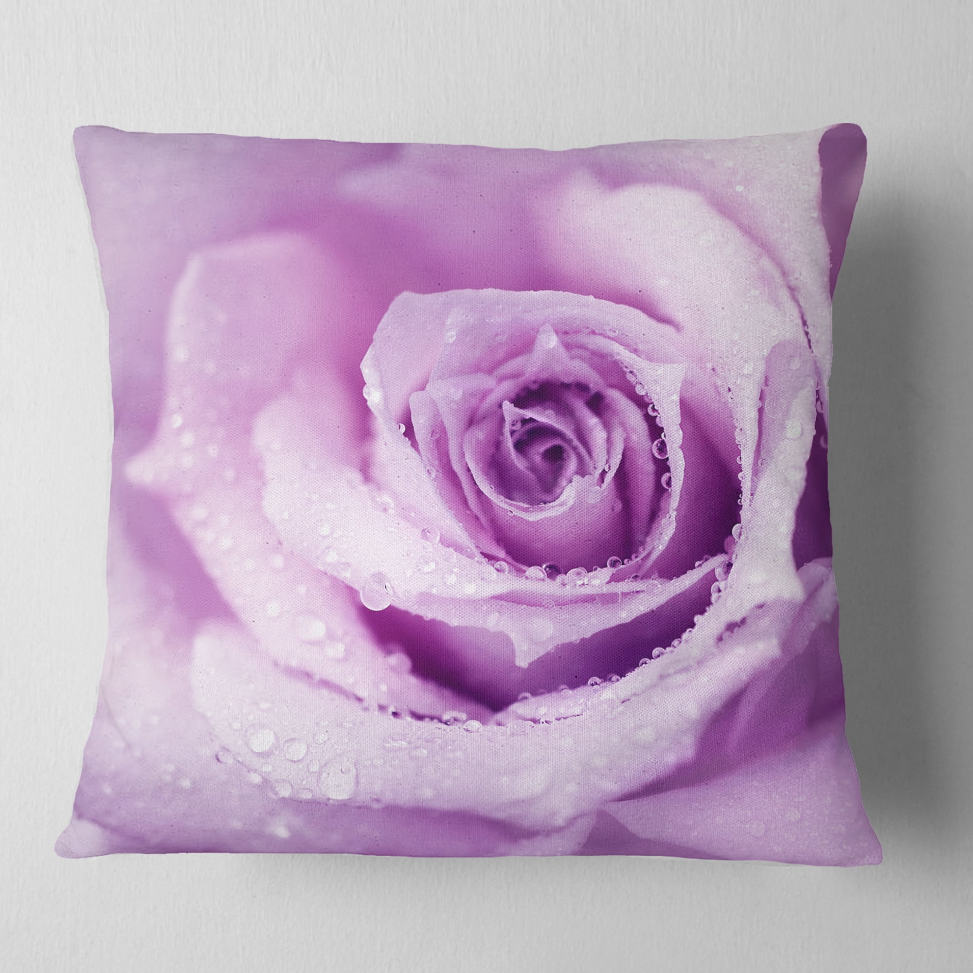Designart Purple Wet Rose Background - Flowers Throw Pillowwork - 18x18