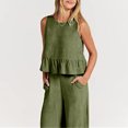 thumbnail image 3 of Completo Pantalone Lungo Conjunto de pantalones de 2 piezas para damas Chaleco de algodón plisado Top Pantalones de pierna recta Traje diario Cgtredaw Verde M para Mujer, 3 of 8
