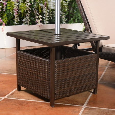 Brown Rattan Wicker Steel Side Table Outdoor Furniture Deck Garden