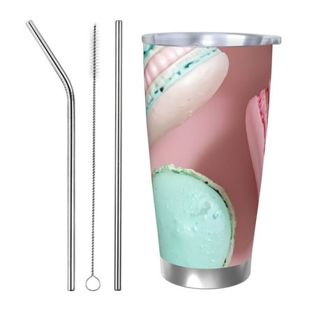 

Bingfone Pastel Macarons Delight for 20 Oz Stainless Steel Travel Mug Double Wall Water Coffee Cup for Home Office Outdoor Works Great for Ice Drinks and Hot Beverage-Straw Three-piece Set