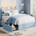 thumbnail image 1 of YUSAZENS Full Size Velvet Upholstered Bed Frame with LED Light, MDF Structure 2 Underbed Storage Drawers, Floor Standing Soft Platform Bed No Box Spring Needed,  Blue, 1 of 9