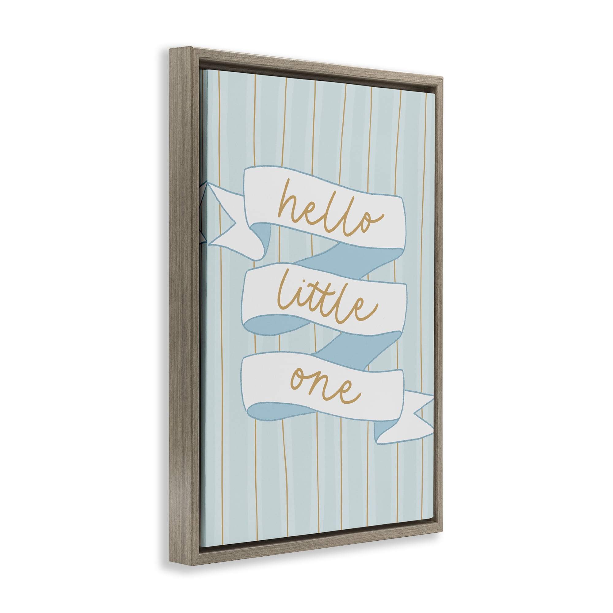 Stupell Industries Blue Hello Little One Brown Framed Floater Canvas Wall Art, design by Amanda Houston