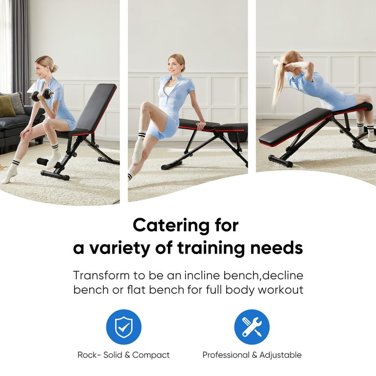 EDX 9 Positions Adjustable Weight Bench, Support Up to 795lbs, Foldable Weight Bench for Full Body, Home Gym Fitness Strength Training, Black