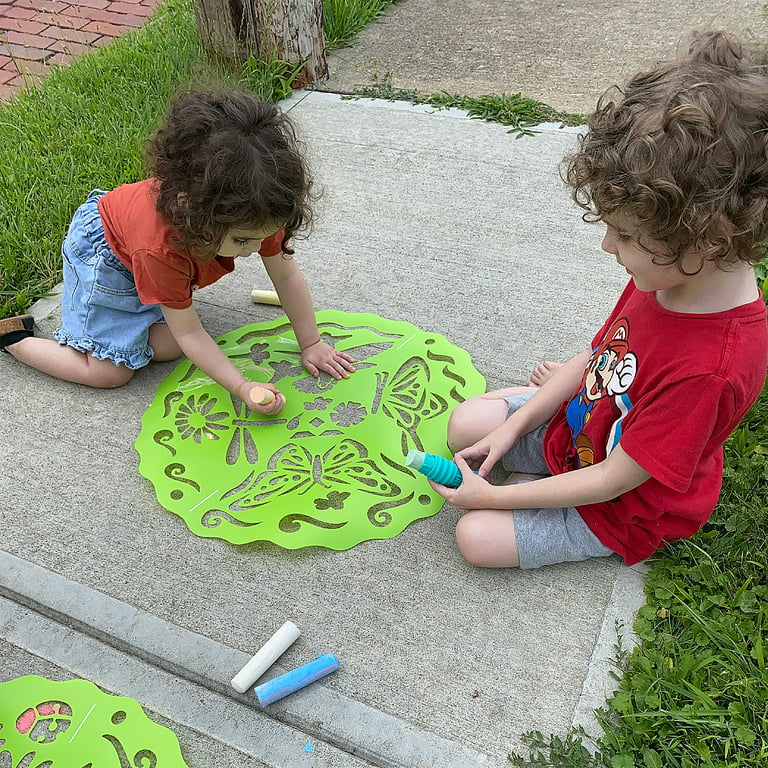 Jecarden 20 Pcs Stencils for Kids, Sidewalk Chalk Stencils 8 x 8 inch Colorful Large Stencils with 5 Pcs Scratch Paper Washable Craft Fun Chalk