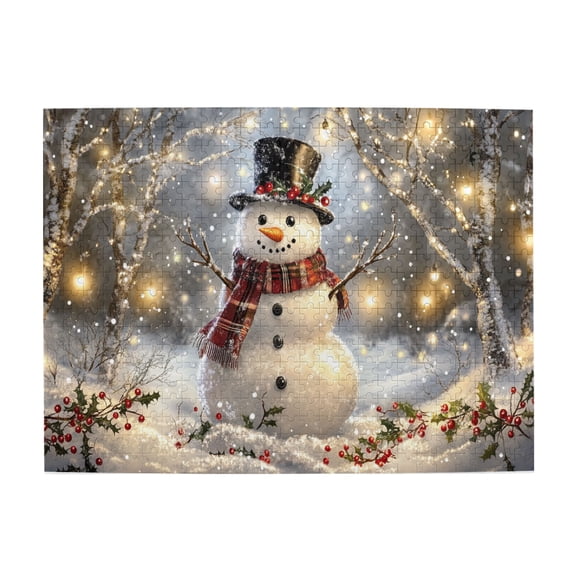 500 PCS Christmas Snowman 500 Piece Wooden Jigsaw Puzzles,Stress Relieving Pleasure,Ideal For Relaxation And Family Fun,Every Piece Is Unique,Modern Art Snowman Puzzle For Adults