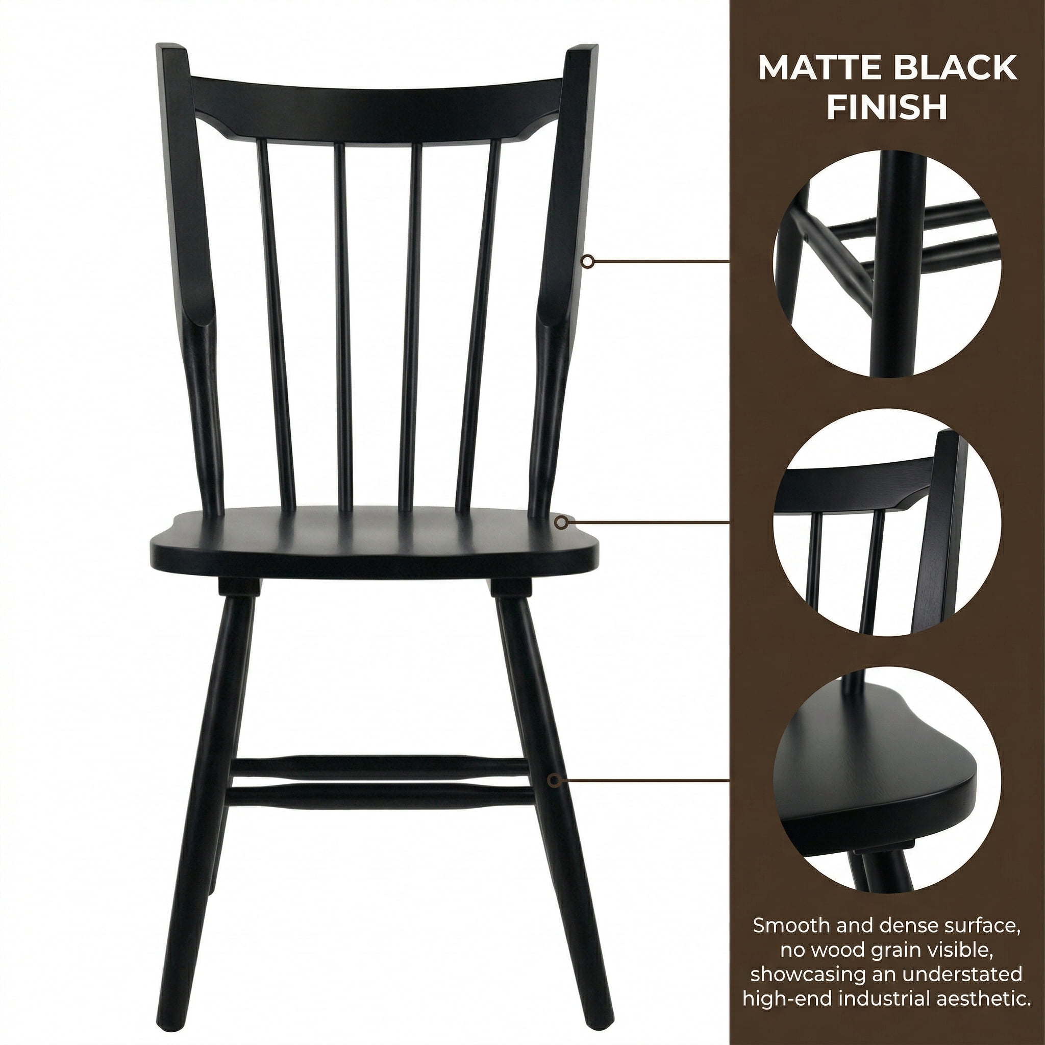 Guyou Windsor Dining Chair Set of 4, Farmhouse Solid Wood Kitchen Chairs with Spindle High Back, Mid Century Armless Dining Side Chairs for Dining Rooms Restaurant, Black