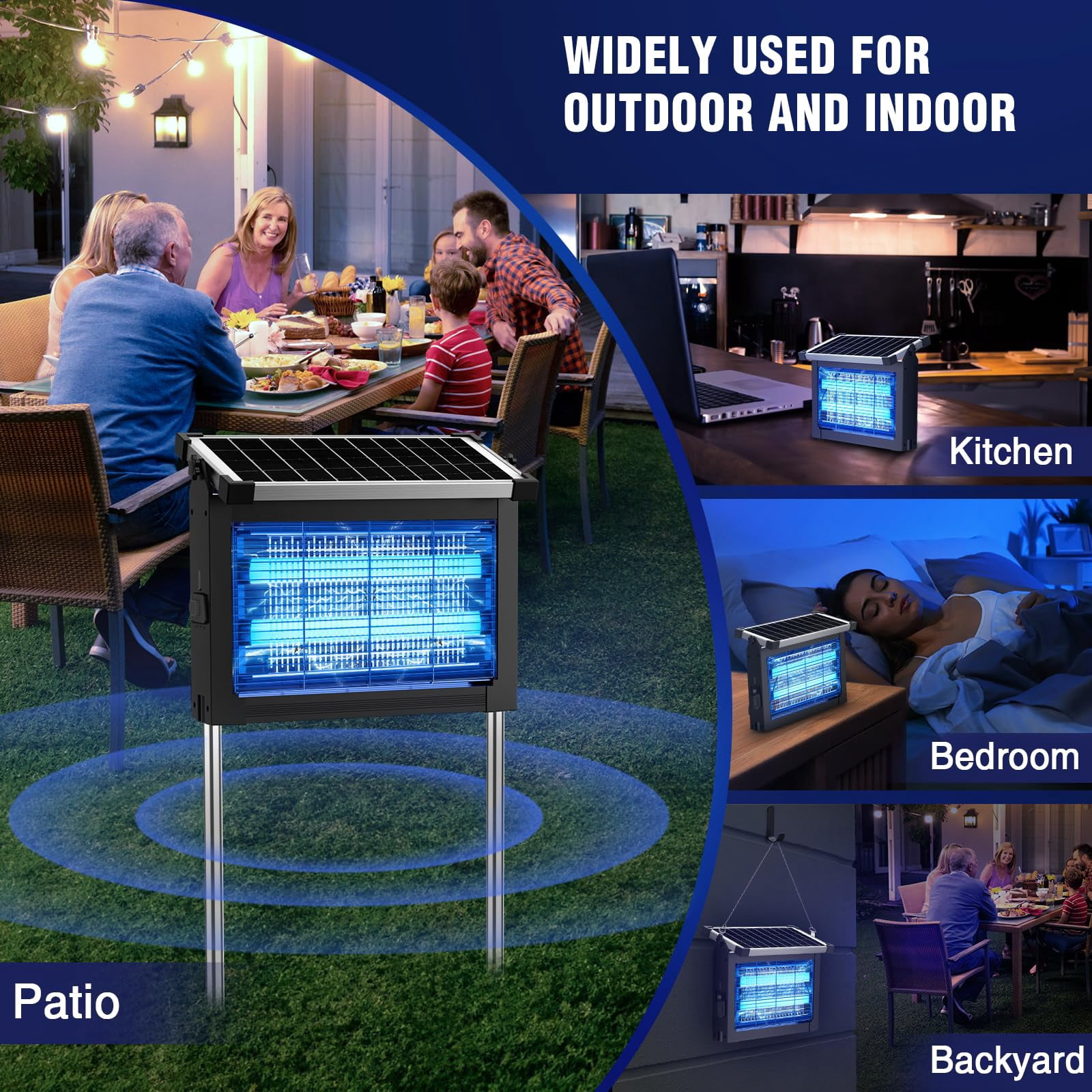 Solar Zapper Outdoor  4500v Mosquito Waterproof With Panel Sensor Electric Fly Rechargeable Killer 10ft Extension Cord Ideal For Patio Backyard Camping