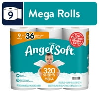 Angel Soft 2-Ply Bath Tissue Toilet Paper 9 Mega Rolls = 36 Regular Rolls