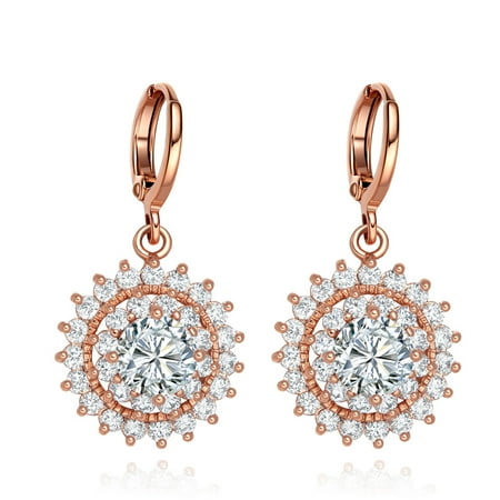 Fancy and Magical White Sparkling Crystals Triple Crown Royal Style Gold-Tone Eardrop Fashion Earrings