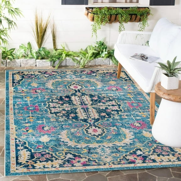 Turquoise Blue Oriental Medallion Boho Outdoor Rug For Balcony Patio Deck Porch Camping Pool Deck Washable Waterproof Non Slip Rugs Ultra Statin Resistant Bathroom Hallway Mat 3x4ft