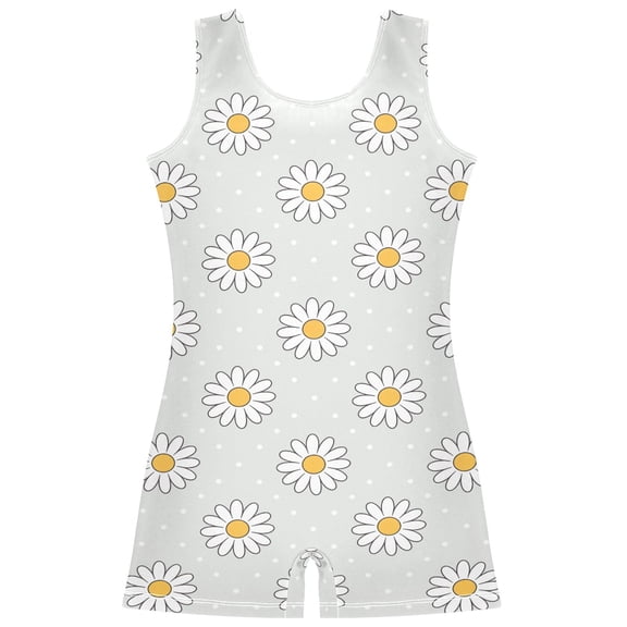 Gymnastics Leotard Sleeveless Daisy Polka Dots Stretchy Dance Bodysuit Breathable Athletic Ballet Yoga Outfit for Ages 3-14