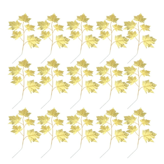 15pcs Golden Maple Leaves Branch Simulate Ornament Wedding Fake Leaves Lifelike Artificial Maple Leaves Party Layout Decorations Craft Material (5pcs Leaves in 1 Branch)