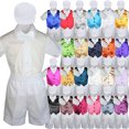 thumbnail image 1 of Boys Toddler Formal Vest Shorts Suits Satin Vest White Bow Tie Hat 5pc Set S-4T, 1 of 2