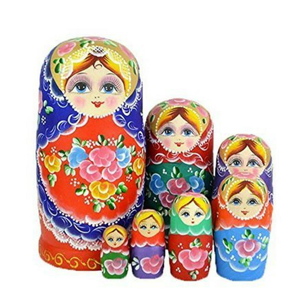 Youbedo 7Pcs Blue Flower Madness Nesting Dolls Authentic Russian Wooden Matryoshka
