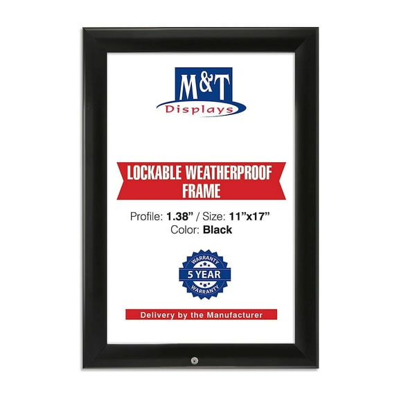 Lockable Weatherproof Snap Poster Frame 11x17 Inch Black 1.38" Aluminum Profile Front Loading Wall Mounting