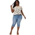 thumbnail image 4 of Women's Plus Size Top Floral Lace Panel Keyhole Back Flare Sleeve Blouse Beige 4X, 4 of 7