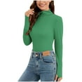 thumbnail image 3 of FAKKDUK Turtleneck Bodysuit for Women Knitted Lined , Long Sleeve Bodysuit For Women Thermal Womens Turtleneck Long sleeve Women's Mock Turtle Neck Tops Bodysuit Jumpsuit, M&Green, 3 of 5