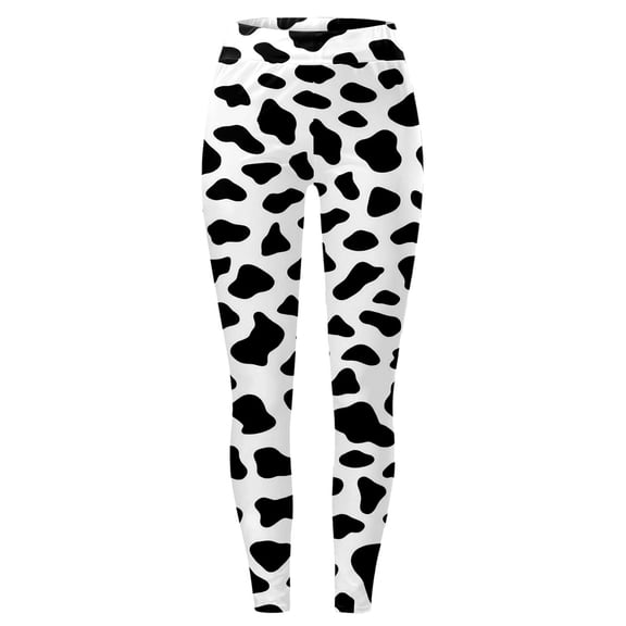 Norvella Womens Cow Print Leggings High Waisted Elastic Waist Full Length Stretch Slim Fit Yoga Pants Casual Everyday Bottoms