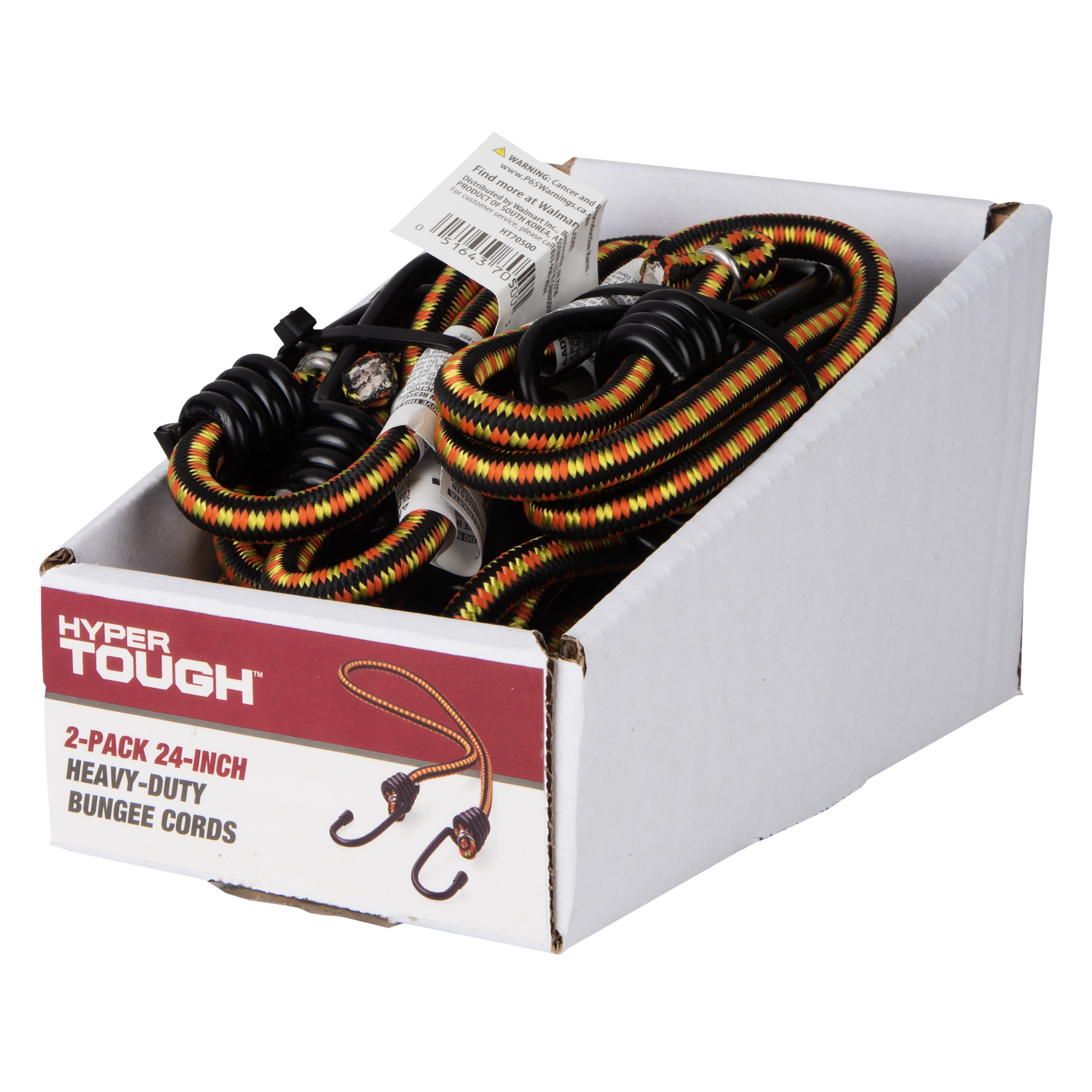 Hyper Tough Heavy Duty 24 inch Bungee Cord with Coated Hooks, Multicolor, 2 Bungees