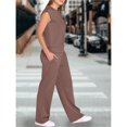 thumbnail image 4 of Traje Informal de Dos Piezas para Mujer, Cuello Alto, Pantalones Anchos, Ideal para Vacaciones y Viajes Marrón XXL, 4 of 10