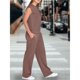 thumbnail image 4 of Traje Informal de Dos Piezas para Mujer, Cuello Alto, Pantalones Anchos, Ideal para Vacaciones y Viajes Marrón S, 4 of 10