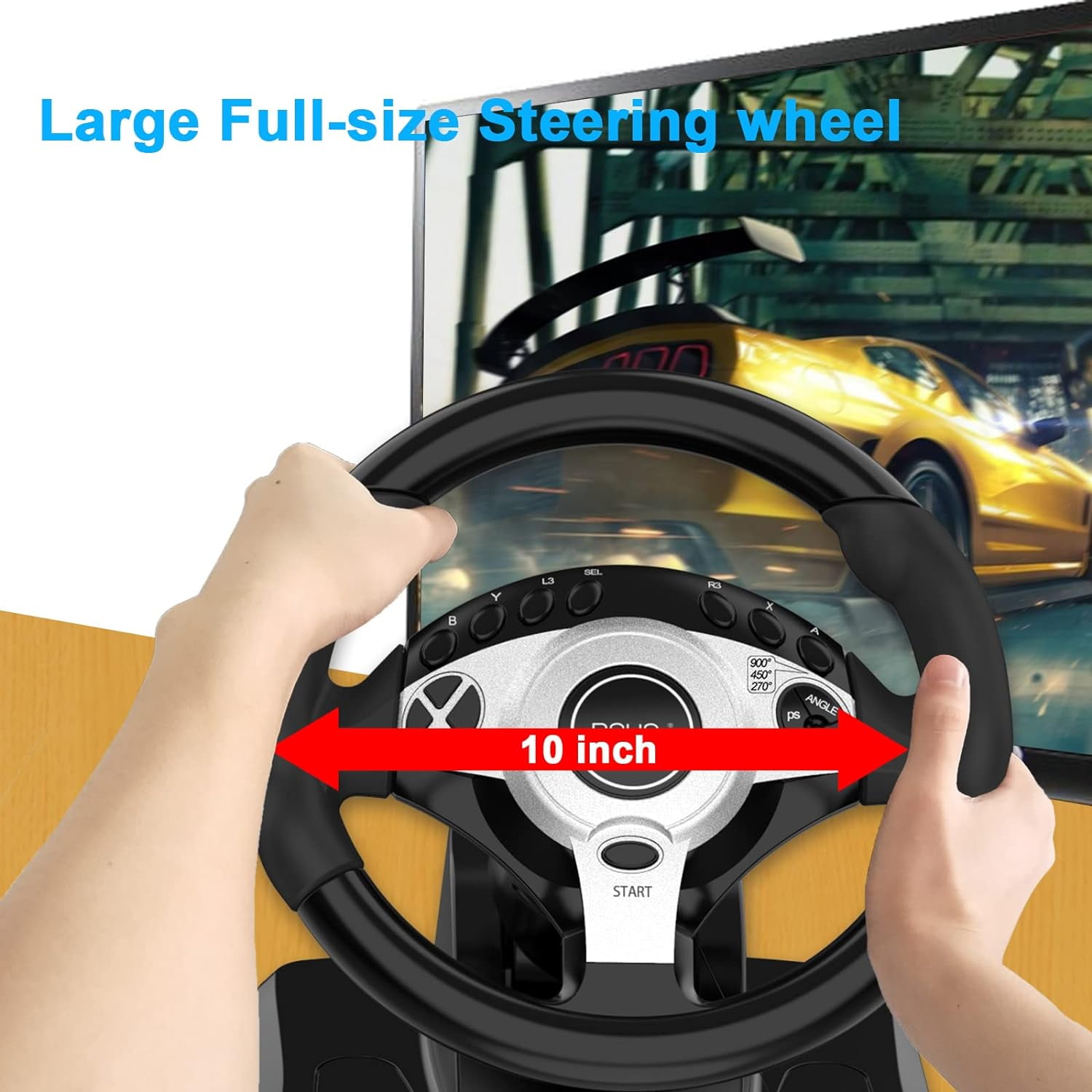 NBCP Racing Steering Wheel with Pedals, 270/900° Vibration Shifter for Xbox/PS4/PS3/Switch/PC