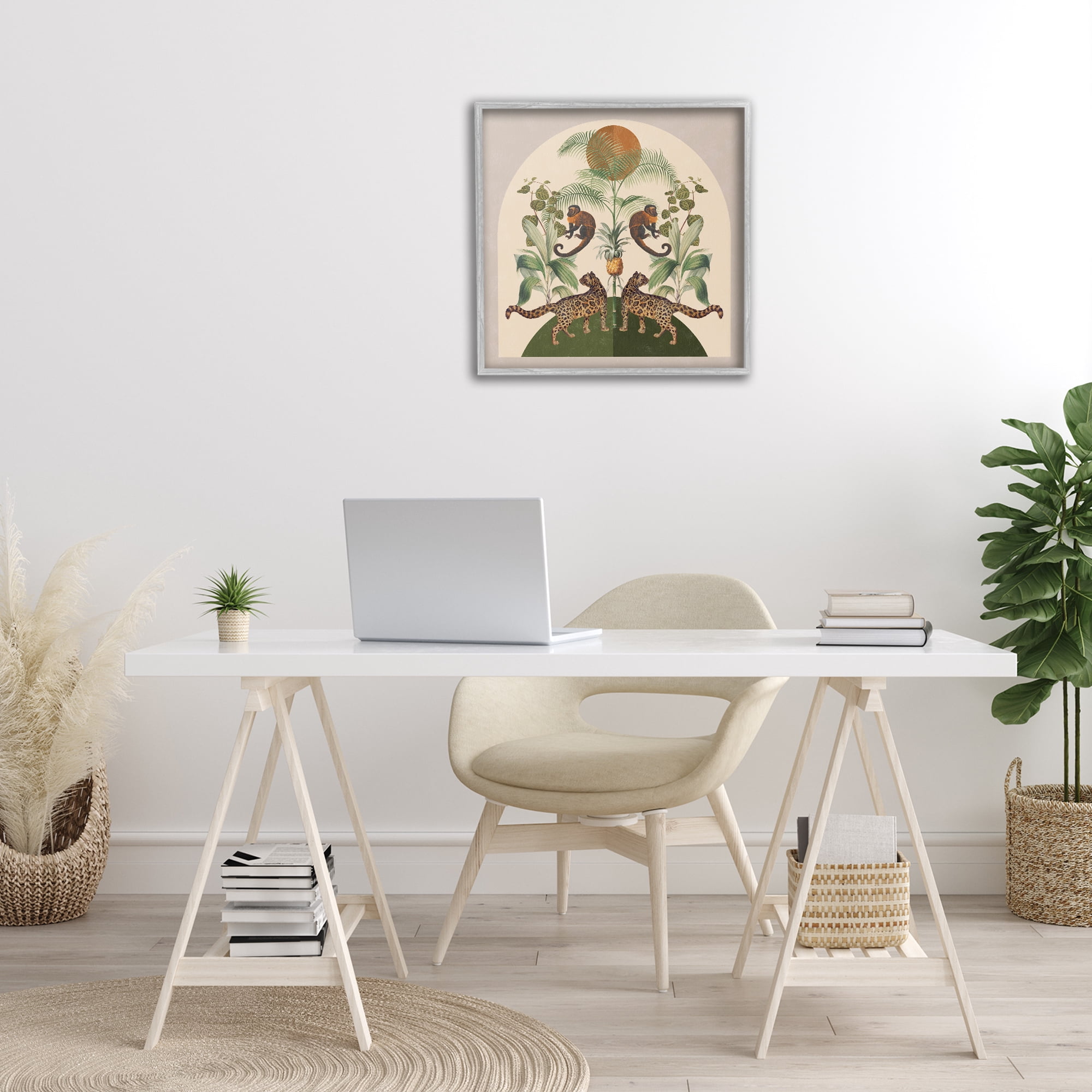Stupell Industries Boho Jungle Animals Landscape Painting Gray Framed Art Print Wall Art, 24 x 24