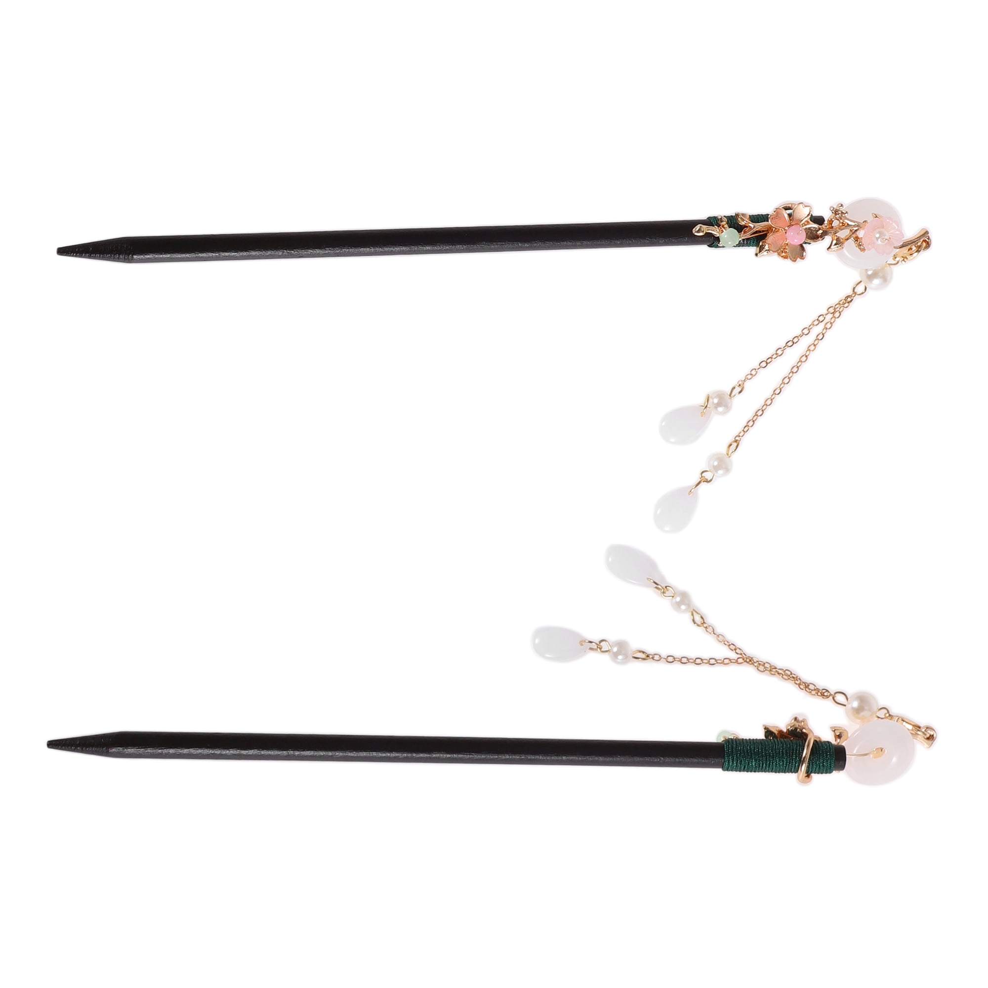 Unique Bargains Gardenia Tassel Hair Chopstick Black White Pink 1 Pc Small Jade buckle