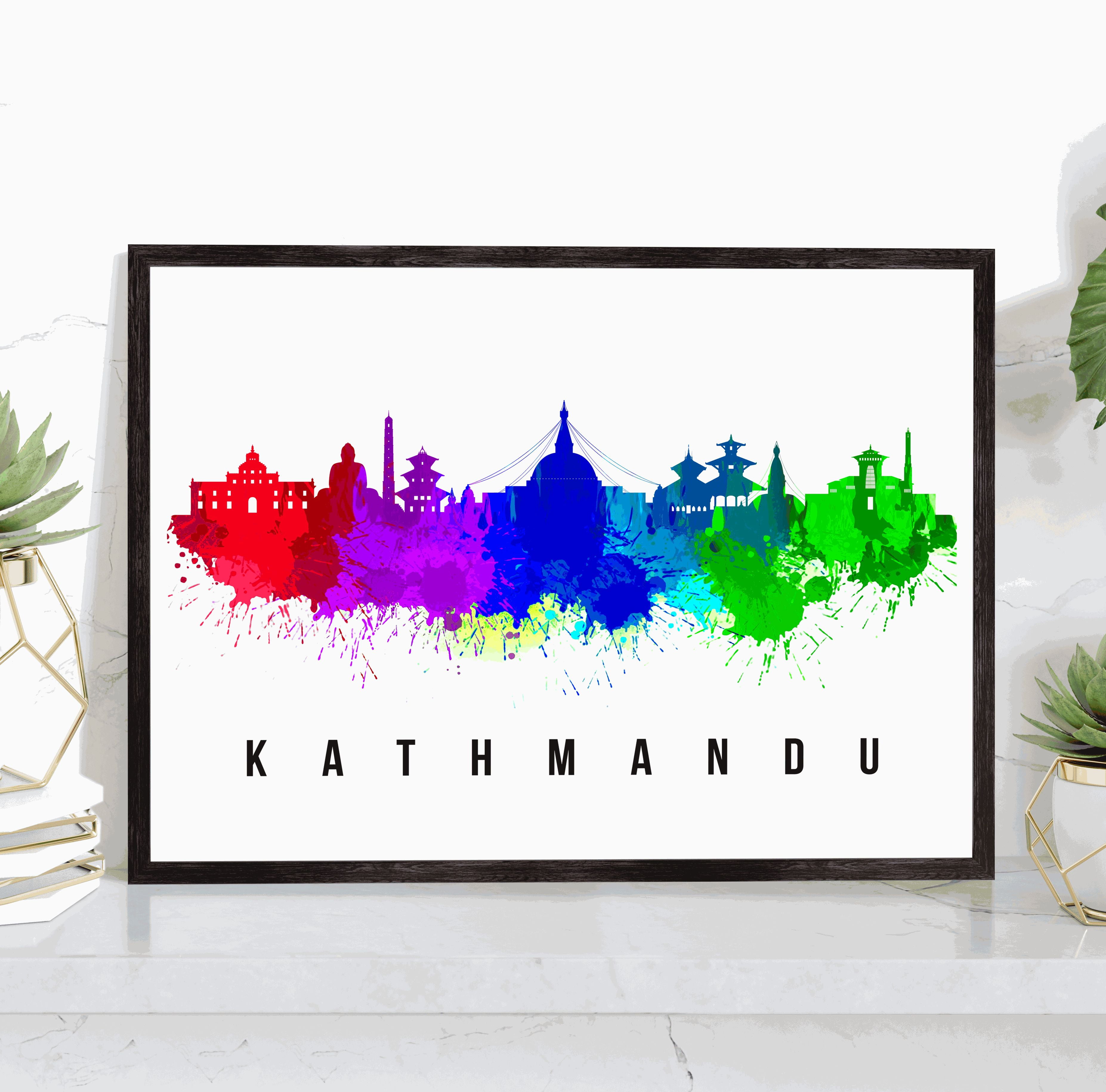 Pera Print Kathmandu Skyline Nepal Poster, Kathmandu Cityscape Painting