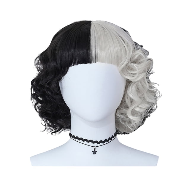Peluca Blanca Y Negra, Disfraz De Cosplay, Pelo Sintético Para Mujer, Pelo Corto Para Juego De Rol Para Cosplay, Fiesta De Navidad Y Halloween Advancent CE007669-01