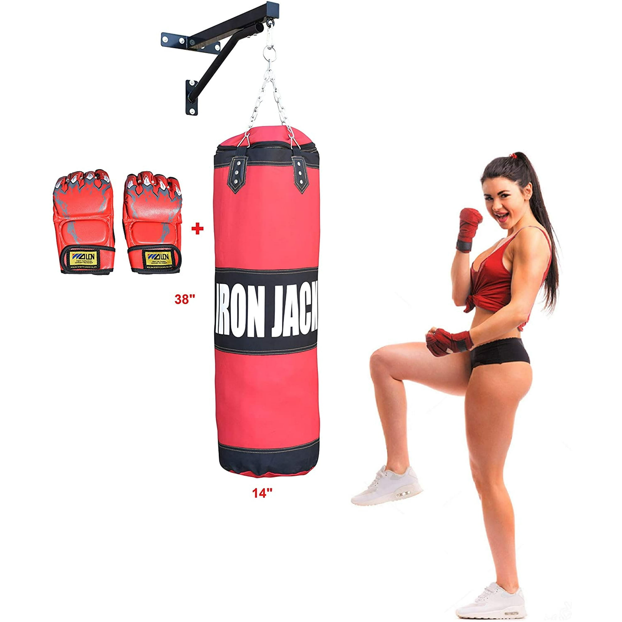 Heavy Duty Pro Boxing Heavy Punching Bag with MMA Gloves and Punching Bag Unfilled Hanging with Chains Sandbag Heavy Kicking Punching Training Karate Muay Thai Mixed Martial Arts Wall Bracket Walmart....
