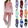 thumbnail image 2 of Fengactive Women's 2 Piece Pajama Set V Neck Long Sleeve Top with Contrast Trim and Comfy Wide Leg Pants Lounge Sleepwear, 2 of 7