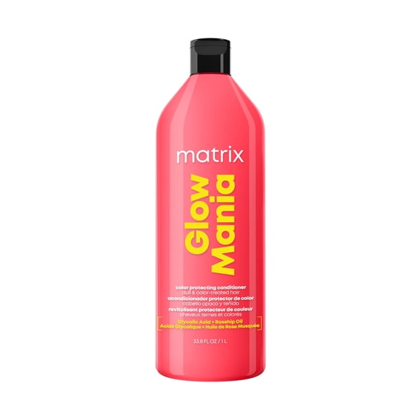 Matrix Glow Mania Acondicionador 1L | Protector de color para cabello teñido | Conserva la vitalidad del color y realza el brillo | con ácido glicólico y aceite de ros