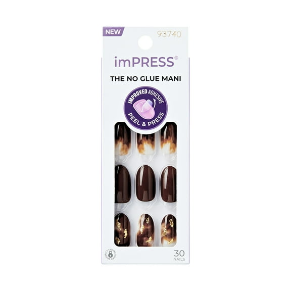 KISS imPRESS Press on Nails, Design, Sweet Talk, Brown, Medium Oval, 30 Count