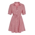 thumbnail image 6 of Kezqiaxn Button Down Dress for Women Summer Striped Drawstring Short Sleeve Collared Summer Dresses Fashion Clothing, 6 of 6