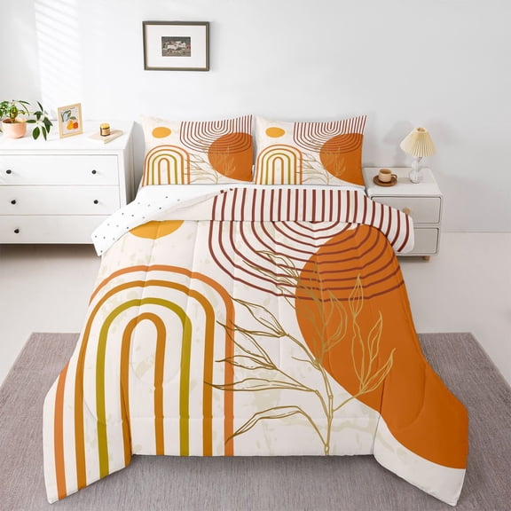 Homewish Mid Century Geometric 2pcs Bedding Comforter Set for Teens Boys Girls,Minimalist Stripes Twin Comforter Sets,Vintage Aesthetic Breathable Bedding Set,Lightweight Room Decor,Reversible