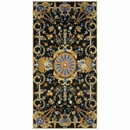 Black Marble Table with Pietra Dura Inlay – Semi Precious Stone Work, Elevating Your Dining or Coffee Table Aesthetic