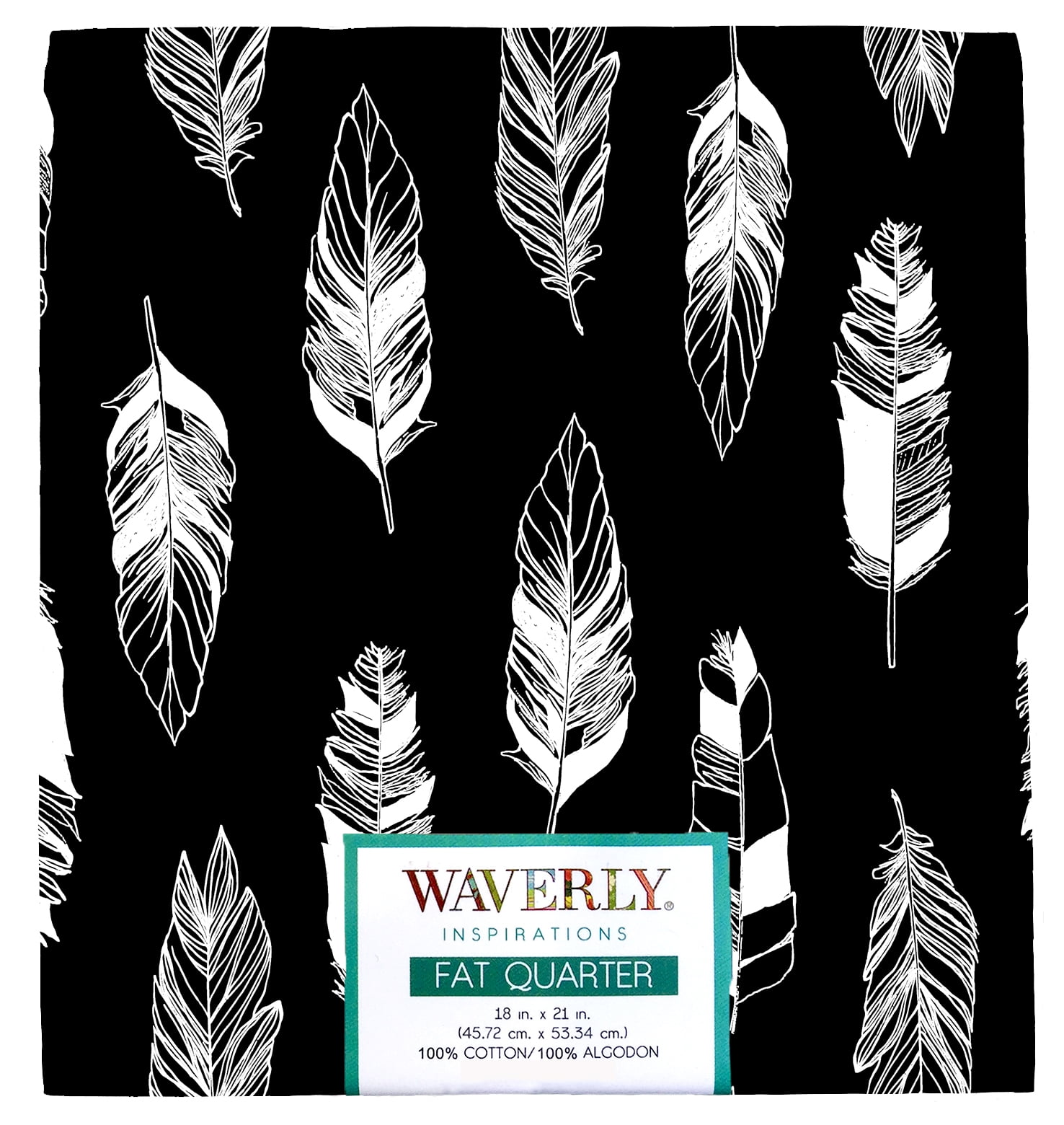 Waverly Inspirations 18" x 21" 100% Cotton Fat Quarter Feathers Onyx Print Quilting & Craft Fabric, 1 Each