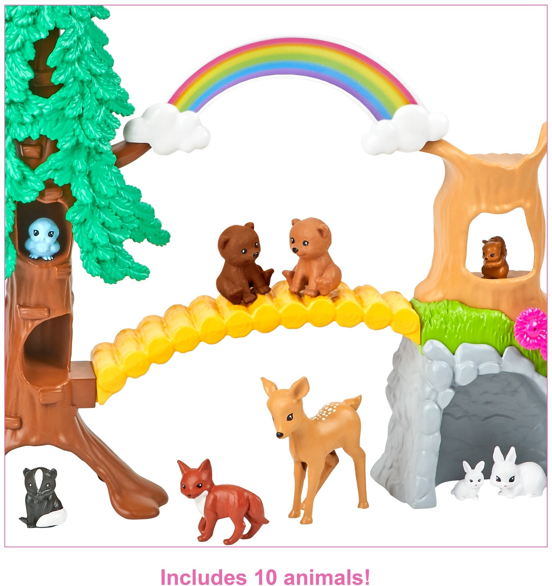 Barbie Wilderness Guide Doll & Playset, Blonde Doll with 10 Animal Figures, Tree, Rainbow & More