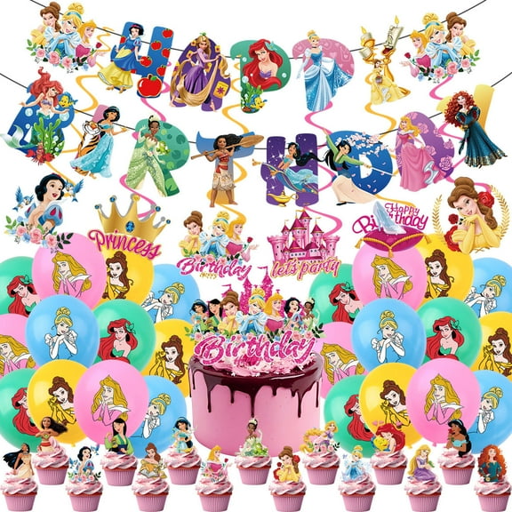 Cartoon Princess birthday party supplies - Cartoon Princess party decorations include balloons, banners, cupcake decorations, etc. for kids