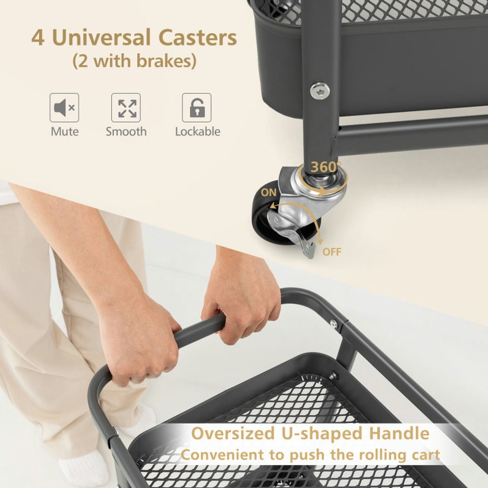 Finihen Rolling Cart, Kitchen Island Cart, 3-Tier Utility Storage Cart with DIY Pegboard Baskets, for Kitchen, Dining Room, Gray Finihen Rolling Cart, Kitchen Island Cart, 3-Tier Utility Storage Cart with DIY Pegboard Baskets, for Kitchen, Dining Room, Gray