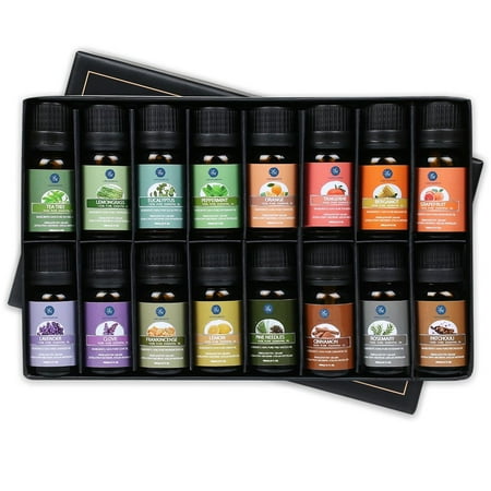 - Lagunamoon Essential Oils,Premium Aromatherapy Oils Gift Set of 16- Peppermint Lemon Lavender Tea Tree Eucalyptus Rosemary Patchouli Orange Essential Oil Therapeutic Grade 10ml Each