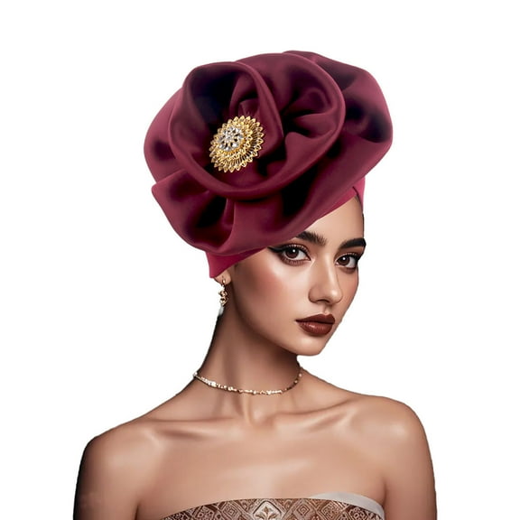 ZQUUVOU Women's Turban Headwrap with Side Twist Airy Lightweight Elegant Knotted Boho Ethnic Inspired Accessory Burgundy