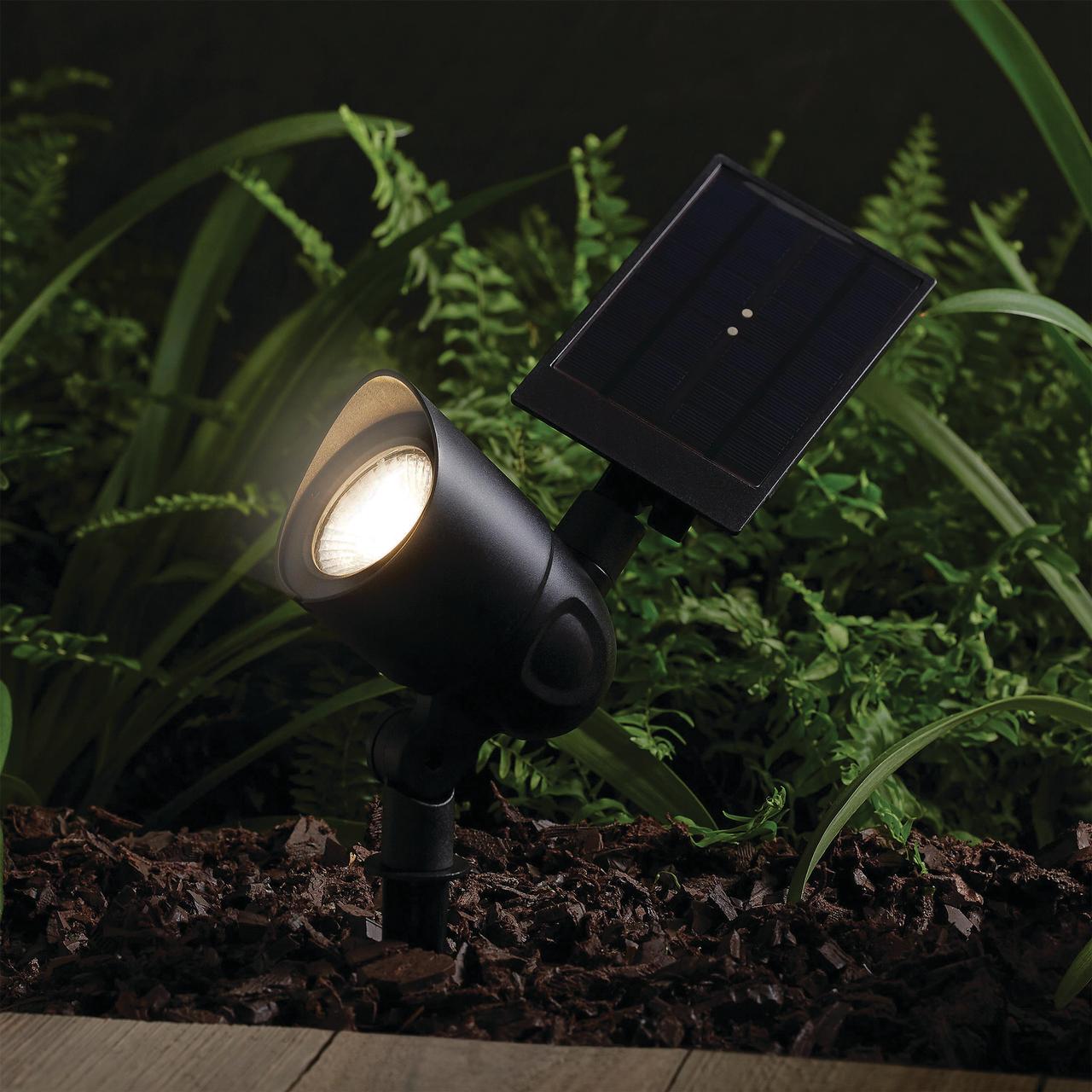 Mainstays Solar Powered Black Plastic Landscape LED Spotlight, 60 Lumens 