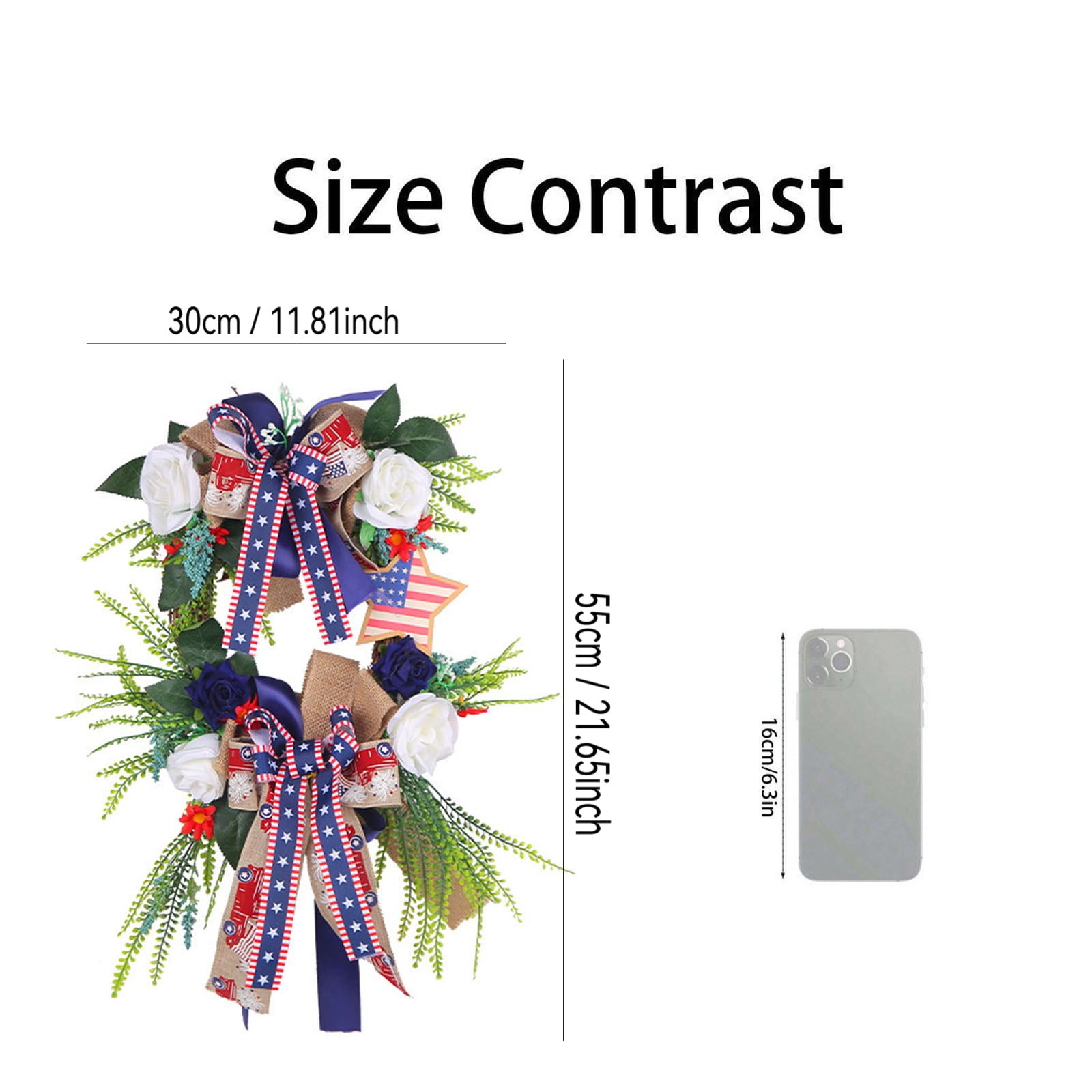 2026 Patriotic Wreath for Front Door, Simulation Flower Circle Door Hanging Wreath Double Bow Craft for Independence Day Courtyard Party Wall Decor