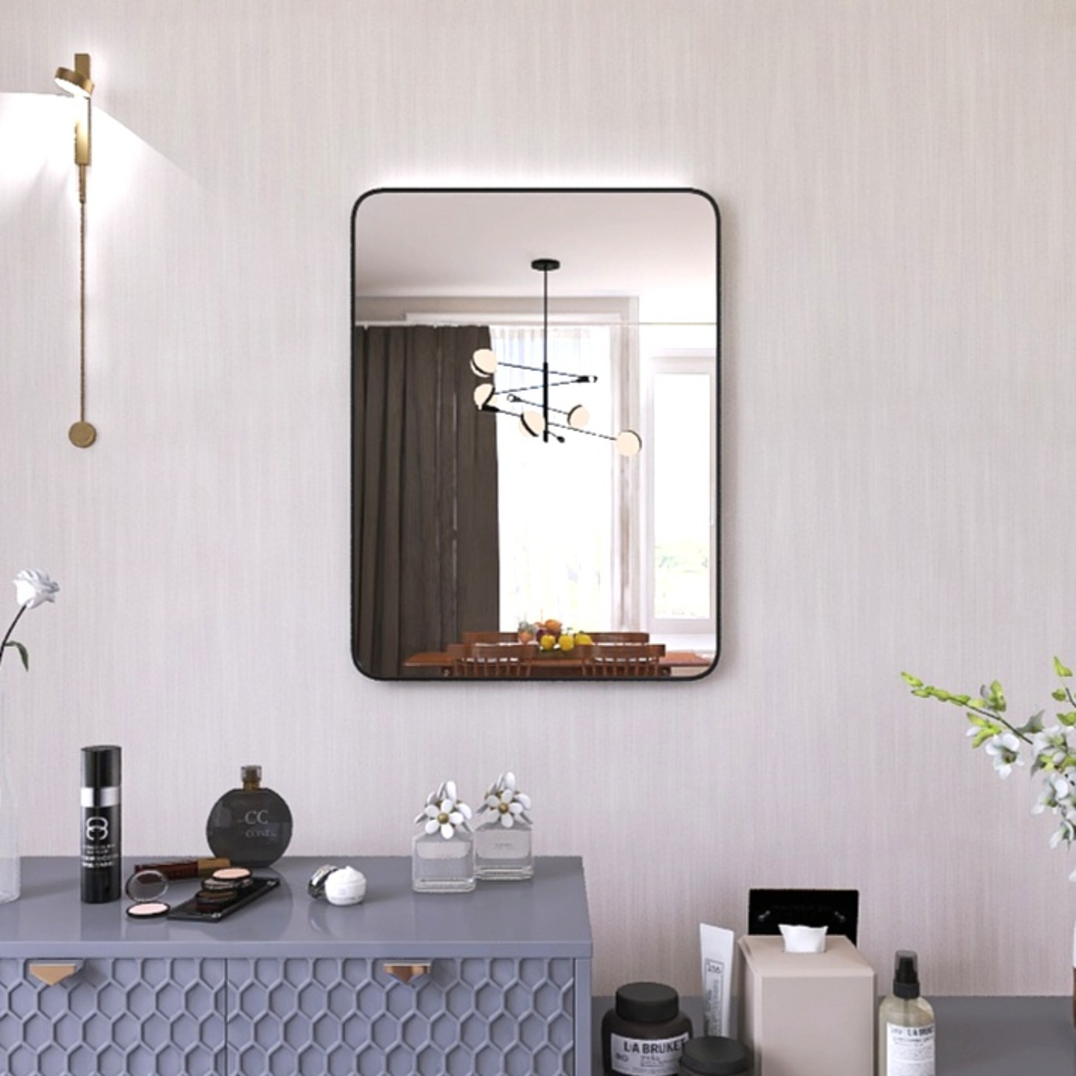 Noble House 24"x32" Bathroom Wall Mirror, Aluminum Frame, 4mm Glass, Vertical Mount, for Living Room, Entryway, Black